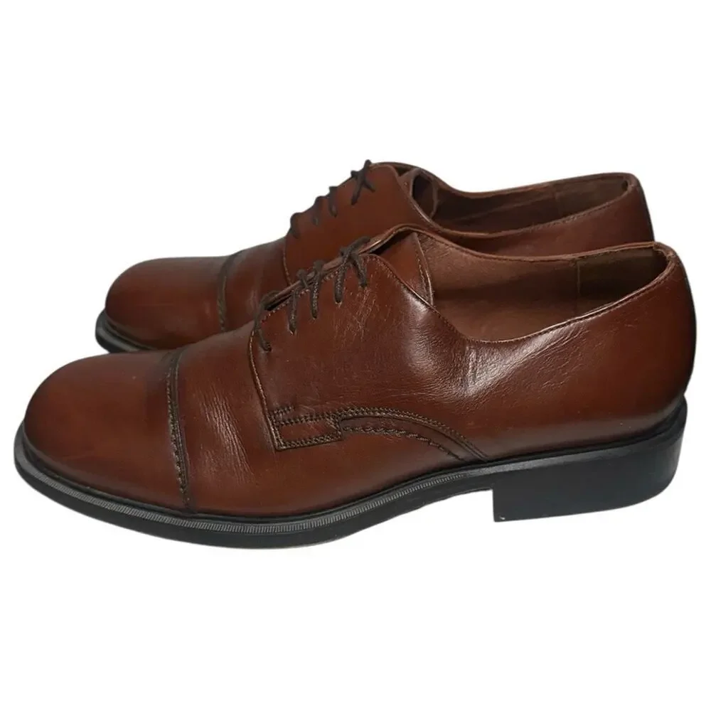 Artedoc Men's Size 11 Brown Leather Cap Toe Derby Lace Up Dress Work Shoes